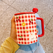 高颜值陶瓷马克杯带盖勺家用喝水杯子夏季女办公室咖啡花茶早餐杯