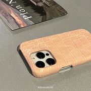 鳄鱼纹橘粉色适用iphone15promax苹果14手机壳13半包1211个性硬