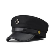黑色帽薄款船锚鸭舌帽女宽檐英伦复古秋冬毛呢海军帽男女八角帽
