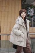 羽绒服女2023冬装韩版时尚中长款90白鸭绒加厚连帽小个子外套