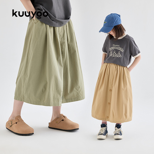 kuuyoo童装夏季假两件裙裤，纯棉女孩裤子，个性薄款中大童宽松长裤