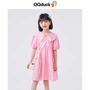 QQduck可可鸭女童连衣裙夏款小女孩娃娃领裙子甜美洋气公主裙短袖