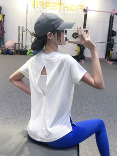 薄款美背健身服女速干短袖运动上衣后背镂空性感跑步瑜伽T恤夏季