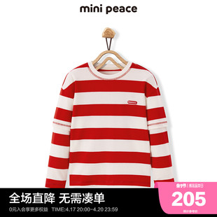 同款minipeace太平鸟童装男童，红色条纹长袖，t恤新年拜年服