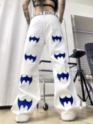 toki亚文化彩色蝙蝠翅膀牛仔裤宽松男女，小众设计感直筒长裤情侣