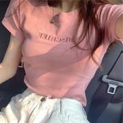 2024夏季韩版字母刺绣修身短袖T恤女学生上衣女装潮
