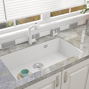水槽单槽台下盆麻白色石英石，水槽厨房洗菜盆洗碗大小单槽花岗岩