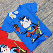 时尚夏季JC BBQ男孩中小童超人卡通图案印花纯棉圆领短袖T恤