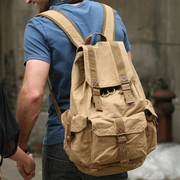 男士大容量帆布双肩包旅行包户外背包，超大潮流工装耐磨旅游书包