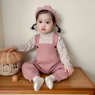 韩版针织毛衣上衣毛线背带裤洋气套装男女宝宝可爱爬服儿童连体裤