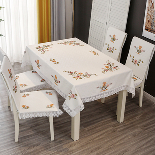 餐桌餐椅套罩套装欧式椅背，椅子通用布艺，涤麻蕾丝坐垫椅垫原创设计