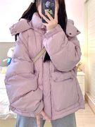 紫色连帽棉衣棉服女加厚冬季2023棉袄设计感小众面包服外套潮