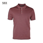 XEE商场同款 男士红蓝细条纹纯棉针织短袖T恤透气舒适休闲Polo衫