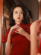 新中式红色改良旗袍，敬酒服新娘2023年轻款，少女气质出阁宴订婚