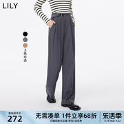 LILY女装含绵羊毛气质通勤款不对称显瘦垂感西装宽松休闲裤