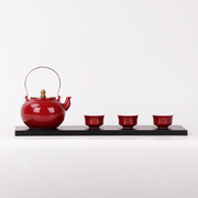 新中式样板房客厅茶几茶具茶室，摆台红色陶瓷茶壶茶杯套装组合摆件