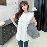 韩版时尚气质休闲百搭叠搭蕾丝娃娃领加绒长袖白色T恤背心打底衫