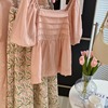 粉色一字肩娃娃衫上衣半身裙，夏季法式泡泡，袖雪纺衬衫超仙甜美套装