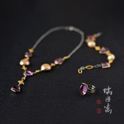 儒匪窝意大利工艺巴洛克紫水晶搭配异形珍珠套装，项链戒指手链