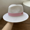 夏季巴拿马礼帽逛街沙滩出游帽子女m洋气白粉色草帽宽沿遮阳帽女