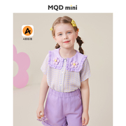 MQDmini女童短袖衬衫儿童翻领格子衬衣童装宝宝甜美夏装上衣衣服
