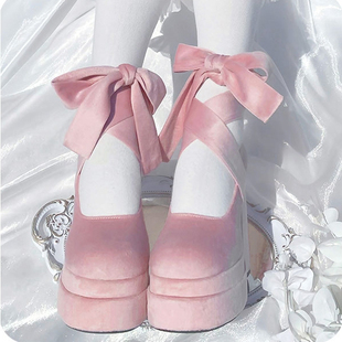 法式芭比玛丽珍高跟鞋女2024春季时尚交叉绑带，粗跟lolita单鞋