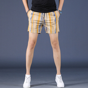 男士休闲短裤潮流撞色条纹运动三分裤韩版修身直筒外穿夏季薄中裤