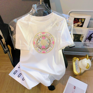 2024春夏国风盘扣，镂空白色t恤女重工，刺绣短袖独特别致小上衣