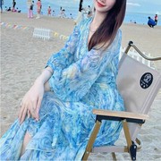 2024夏季超仙时尚真丝，桑蚕丝连衣裙修身显瘦沙滩度假大摆长裙