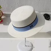 圆脸适合的帽子太阳帽女白色，短檐小礼帽，m标草帽夏天甜美可爱短发