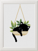 DMC十字绣材料包装饰画 A658吊盆黑猫 14CT印花动物系列简单小图