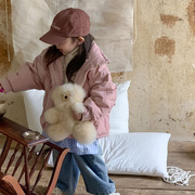 2023冬季韩系童装女儿童粉色羽绒服蝙蝠袖白鸭绒保暖棉衣外套