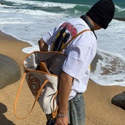 印花大容量中古托特软皮编织通勤单肩腋下沙滩大包中包复古子母包