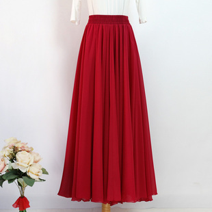 大摆雪纺半身裙子720度高腰显瘦红色垂坠飘逸新疆舞蹈裙及踝长裙