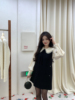 珍珍家韩系气质甜美娃娃，领衬衫叠穿赫本黑色，背心裙两件套