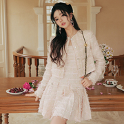 guojingyi星奢买手店，设计师粉色流苏短外套背带百褶裙2023春装