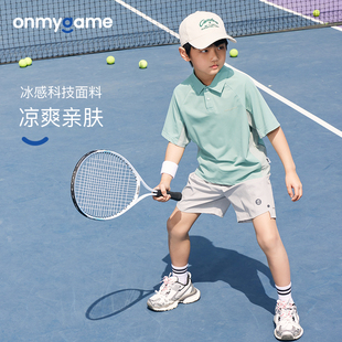 onmygame男童短袖polo衫儿童，网球运动t恤夏季凉感透气v领上衣