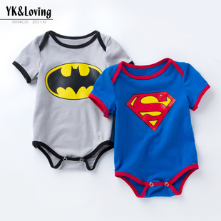夏装宝宝衣服婴儿卡通超人蝙蝠侠造型三角哈衣儿童时尚爬服棉
