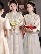 中式伴娘礼服国风汉服婚礼闺蜜小个子长裙姐妹团晚礼服女