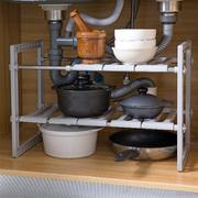 厨房伸缩水槽下置物架，卫生间塑料落地多层储物架，可收缩收纳架