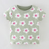可爱女童纯棉短袖T恤宝宝豆绿色花朵半袖上衣儿童夏装打底体恤衫T