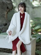 中国风保暖披肩长袖开衫，外套女秋冬旗袍，披风名媛复古毛绒斗篷