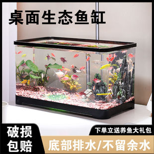 鱼缸客厅家用懒人免换水桌面塑料热弯造景水族箱生态创意金鱼缸