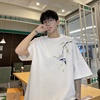 新中式国潮纯棉重磅短袖t恤男夏季竹子印花设计感圆领五分袖