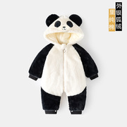 婴儿加绒外穿连体衣秋冬宝宝加棉外出冬季加厚爬服儿童熊猫棉哈衣