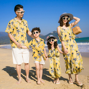 泰国三亚旅游度假家庭亲子装一家三口四口沙滩海边母女装夏装