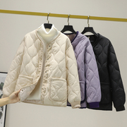 轻薄棉衣女秋冬季小个子，韩范宽松保暖大码圆领，设计感棉袄外套