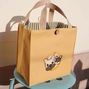 日式和风可爱饭盒袋便当包袋，小身材大容量女帆布棉麻手提拎包の