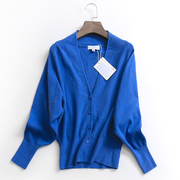 s034纯色蝙蝠袖长袖，v领单排扣毛衣，开衫外套秋季女长袖针织衫