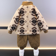 儿童套装男童秋冬外套2023男宝洋气小童潮男童加绒加厚两件套